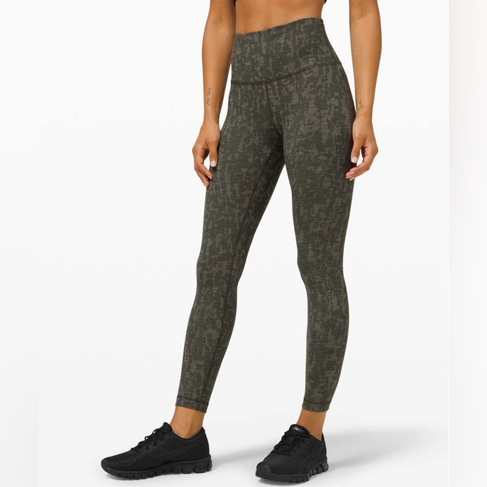 Lululemon High Rise Leggings 25" in Heathered PU Bronze Green Dark Olive Size 4